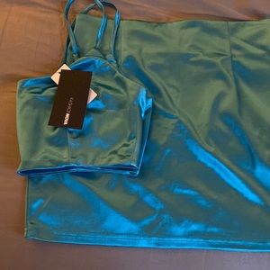 Metallic blue skirt set